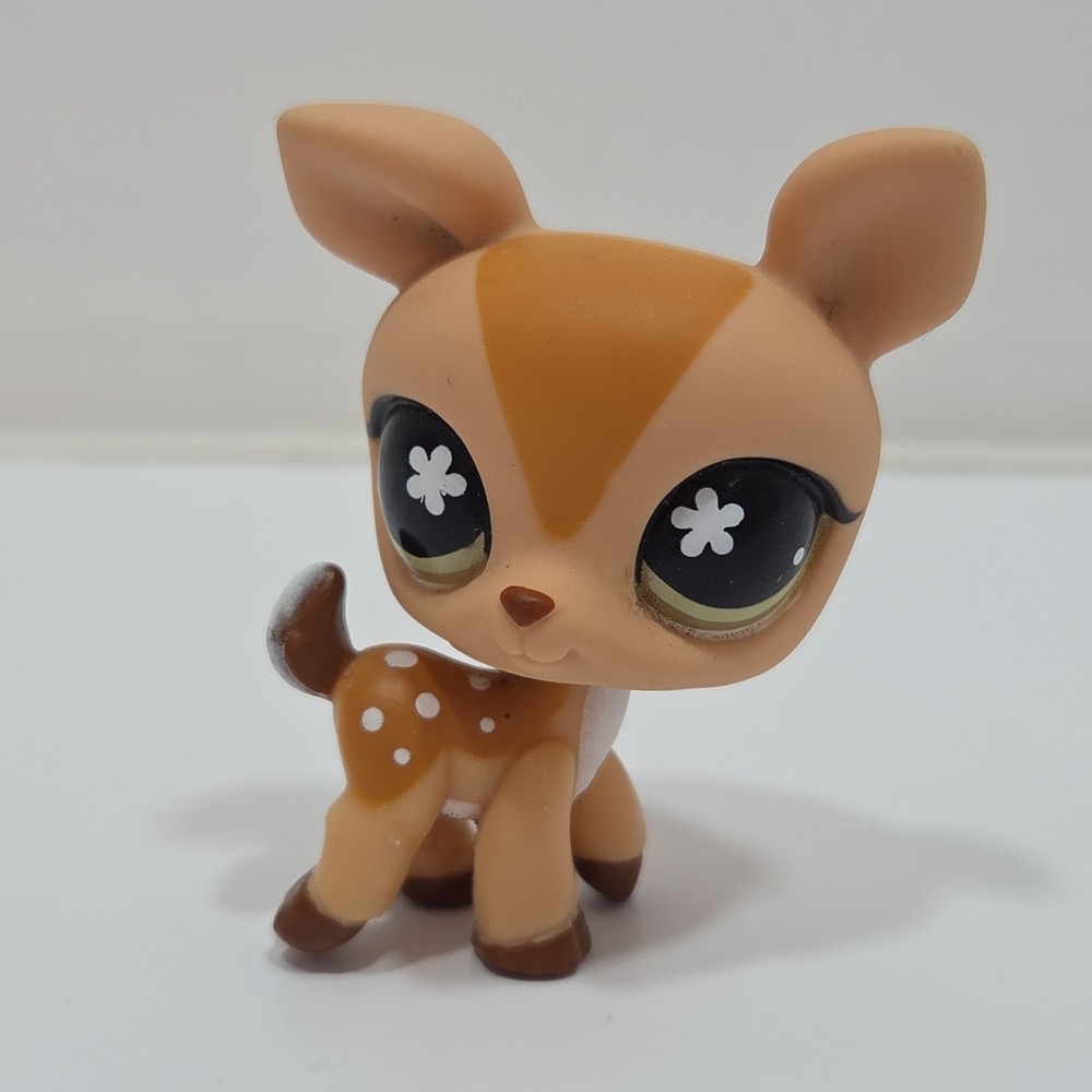 Littlest Pet Shop LPS Authentic #634 Brown Spotted Deer Fawn Green Flower Eyes